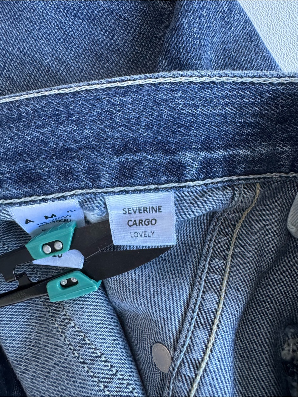 AMO Severine Cargo Jeans Size 28 Mid Rise Wide Leg Denim Lovely Blue Made in USA - Picture 9 of 11